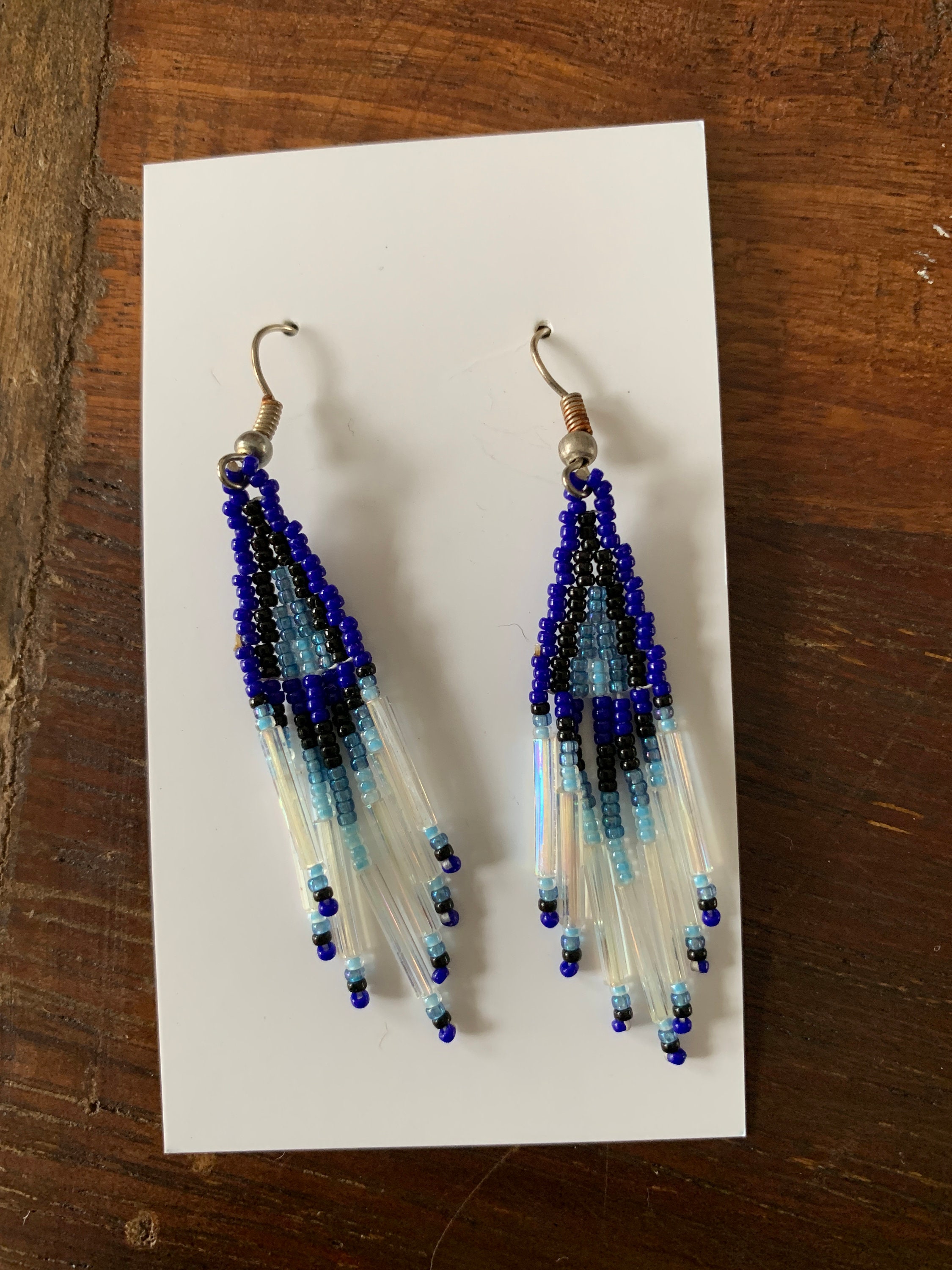 Beaded Blue and White Earrings - Etsy