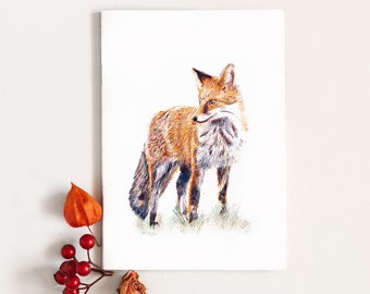 Carte illustration renard, carte postale crayons de couleur impression mate A6