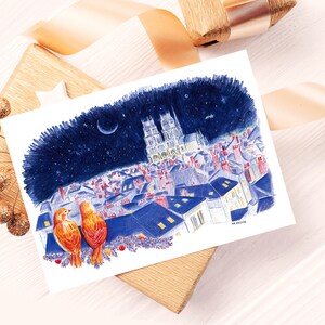 Biglietto Orléans notte romantica, notte stellata, matite colorate, stampa opaca, duo di uccelli innamorati sotto le stelle, Capodanno