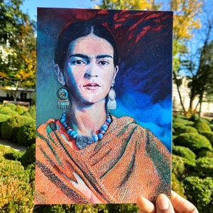 illustration Frida Kahlo, carte A5 crayons de couleur  impression mate