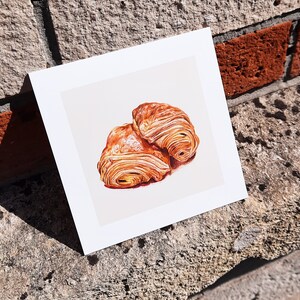 Carte pain au chocolat chocolatine illustration viennoiserie française crayons de couleur carte postale carrée petit pain boulangerie 画像 5