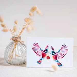cartão de amor, ilustração pássaros apaixonados lápis de cor cartão postal A6 impressão fosca imagem 5