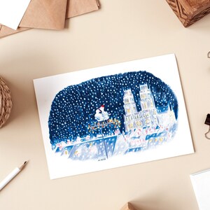 Carte romantique, nous deux à Orléans, câlin, neige crayons de couleur impression mate duo oiseaux amoureux sous les étoiles image 4
