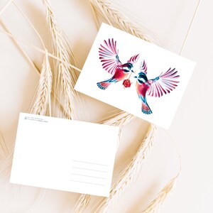 cartão de amor, ilustração pássaros apaixonados lápis de cor cartão postal A6 impressão fosca imagem 3