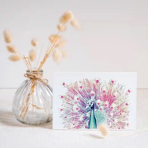 Cartão de amor, ilustração de pavão lápis de cor impressão fosca cartão postal A6 Feliz Dia das Mães imagem 5