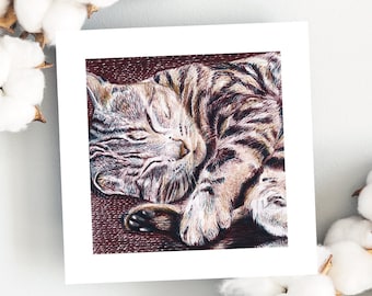Carte chat mignon + enveloppe illustration crayons de couleur impression mate carte postale carrée enveloppe carrée