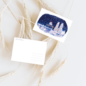 Carte romantique, nous deux à Orléans, câlin, neige crayons de couleur impression mate duo oiseaux amoureux sous les étoiles image 5