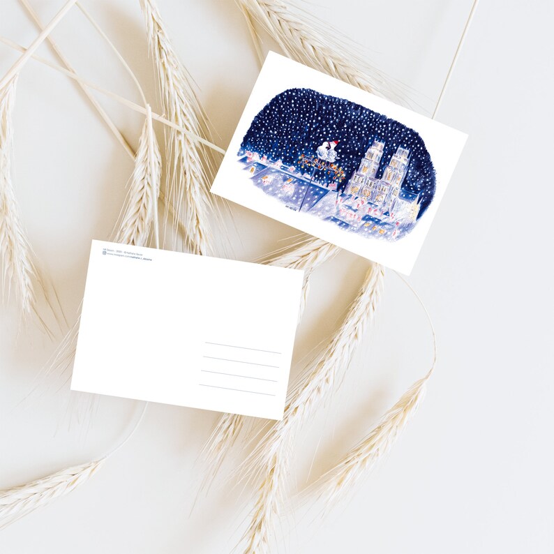 Carte romantique, nous deux à Orléans, câlin, neige crayons de couleur impression mate duo oiseaux amoureux sous les étoiles image 5