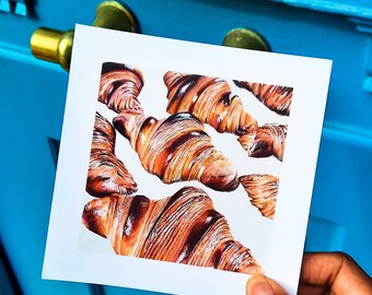 Croissant card + envelope illustration pastries colored pencils matte printing square postcard croissant bakery