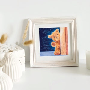 Carte naissance ourson + enveloppe illustration crayons de couleur impression mate carte postale carrée enveloppe carrée petit ours brun image 2