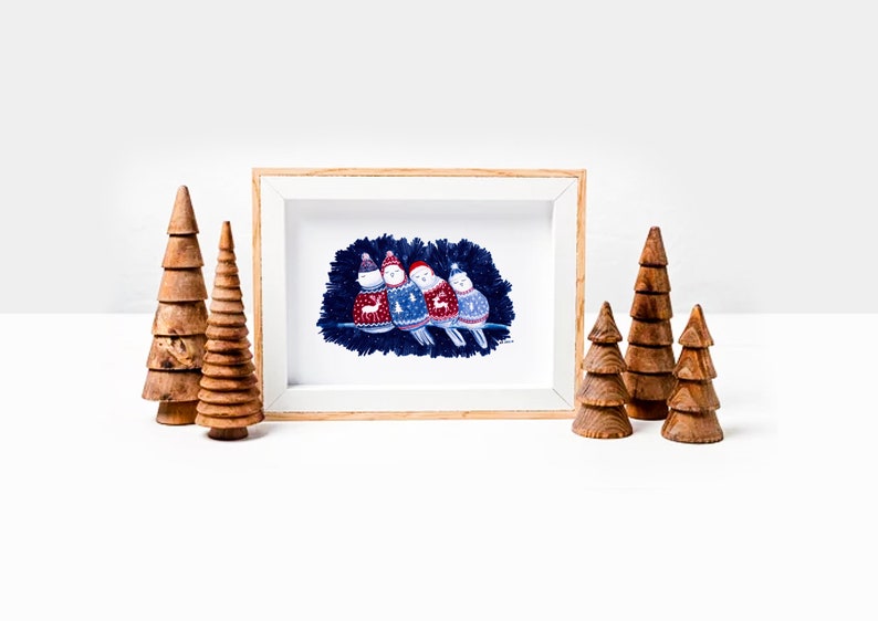 Carte de Noël, carte oiseaux mignons, carte illustration oiseaux, carte postale, pull joyeux Noël, carte joyeuses fêtes, carte illustrée image 6