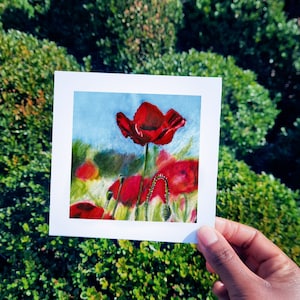 Carte coquelicot + enveloppe illustration crayons de couleur impression mate carte postale carrée enveloppe carrée tableau coquelicot