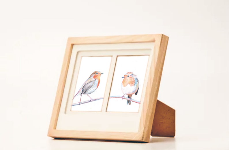 Cartes postales rouge-gorges lot de 2 cartes illustration crayons de couleur duo oiseaux amoureux impression mate 画像 7