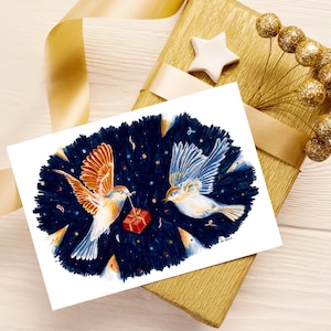 Geschenk-Vogelkarte, Illustration Buntstifte Frohe Weihnachten Frohe Feiertage Karte Mattdruck