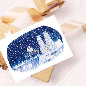 Carte romantique, nous deux à Orléans, câlin, neige crayons de couleur impression mate duo oiseaux amoureux sous les étoiles image 3