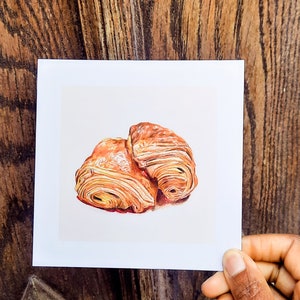 Carte pain au chocolat chocolatine illustration viennoiserie française crayons de couleur carte postale carrée petit pain boulangerie 画像 3