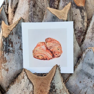 Carte pain au chocolat chocolatine illustration viennoiserie française crayons de couleur carte postale carrée petit pain boulangerie 画像 6