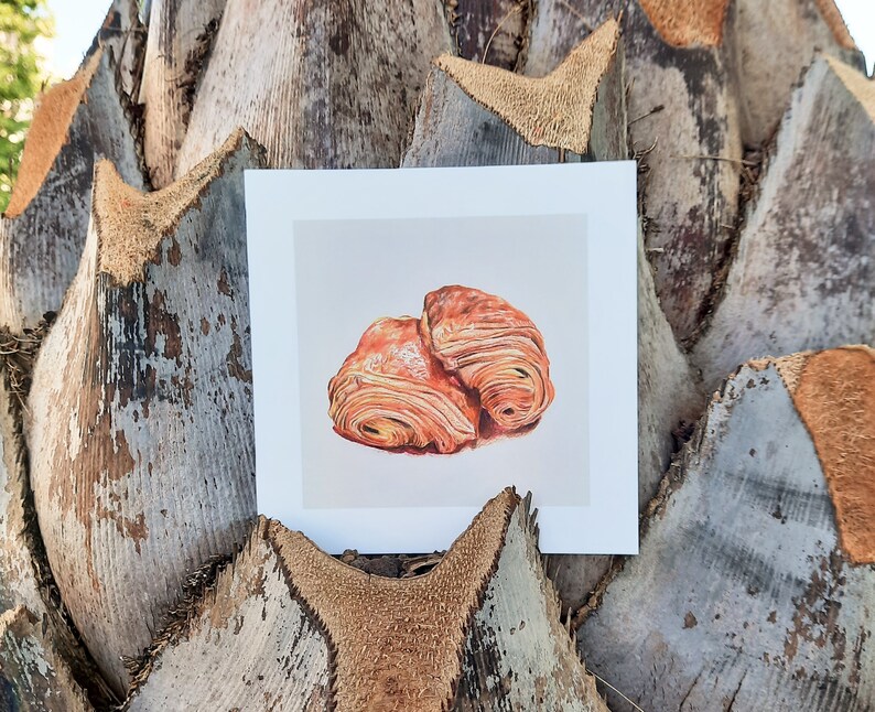Carte pain au chocolat chocolatine illustration viennoiserie française crayons de couleur carte postale carrée petit pain boulangerie 画像 6