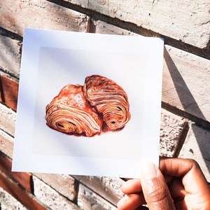 Carte pain au chocolat chocolatine illustration viennoiserie française crayons de couleur carte postale carrée petit pain boulangerie 画像 2