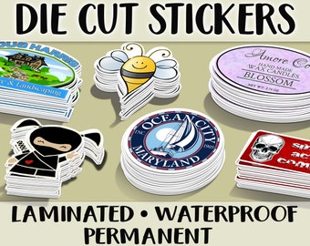 Custom Die Cut Stickers | Premium Vinyl Waterproof Stickers | UV Gloss or Matte Lamination. We cut to any Shape.