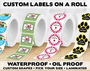 Custom Labels on a Roll | Gloss or Matte Lamination | Your Logo or Design | Pick Your Size and Shape