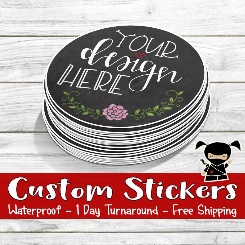 Custom Stickers, Premium Vinyl Waterproof Stickers + UV Gloss Lamination. Your Design/Artwork. We cut to any Shape. 