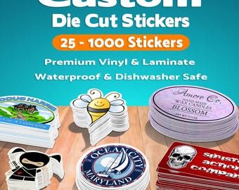 Custom Die Cut Stickers | Premium Vinyl Waterproof Stickers | UV Gloss or Matte Lamination. We cut to any Shape.