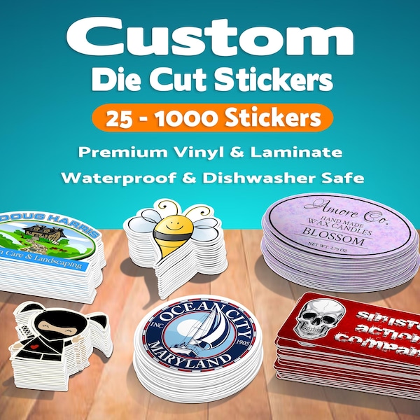 Custom Die Cut Stickers | Premium Vinyl Waterproof Stickers | UV Gloss or Matte Lamination. We cut to any Shape.