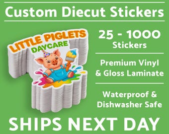 Custom Stickers, Premium Vinyl Waterproof Stickers + UV Gloss or Matte Lamination. Bulk Stickers - Logos - We cut to any Shape.