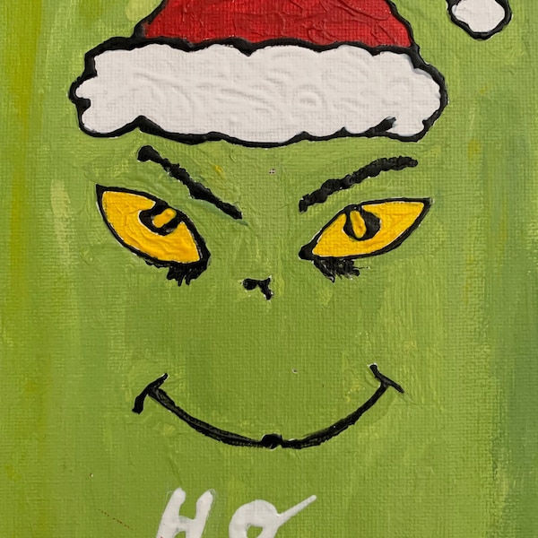 Acrylic Christmas Grinch Holiday Painting on 5x7 Canvas board Unframed Frame