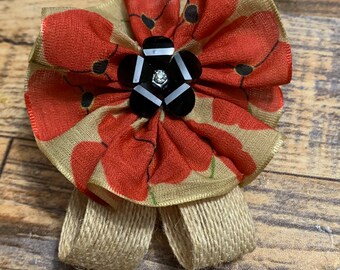Handmade Artisanal Poppy Bloom Brooch – Mixed Media Fabric Pin