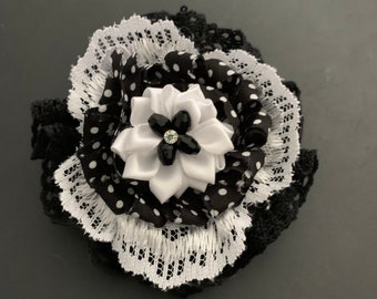 Black and White Floral Brooch