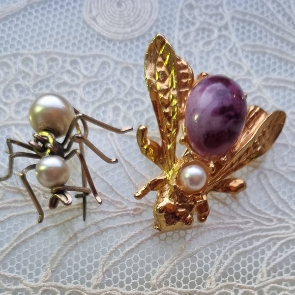 Vintage Spider / Fly Faux Pearl Brooch