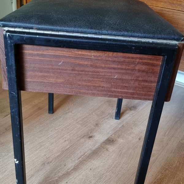 Wooden Sewing Box / Seat on Metal Legs.