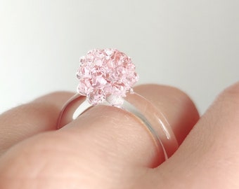 Handcrafted Pink Crystal Ring - Unique Statement Jewelry, Pink gorosilicate glass ring, raspberry ring, cinderella ring, crystal ball ring,