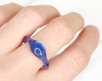 Unique glass ring, mermaid ring, minimalist and simple, elegant ring, lampwork, borosilicate glass, cocktail ring, dot ring, clear blue ring