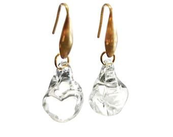 Orecchini in vetro trasparente, gocce di vetro irregolari, lampwork, vetro borosilicato, orecchini da sposa, orecchini a goccia di vetro, orecchini di vetro estetico