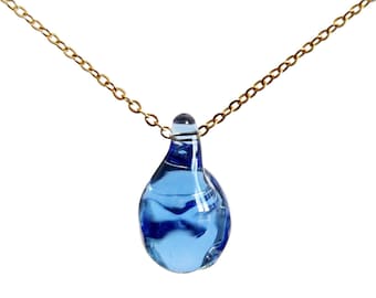 Blue glass necklace, irregular blue glass drop, lampwork, borosilicate glass, bridal pendant, glass teardrop pendant, cobalt glass pendant