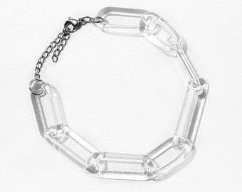 Bracciale in vetro minimalista, bracciale a lume, vetro borosilicato, bracciale a maglie, bracciale a catena, donna unica, steam punk, geometrico, rock