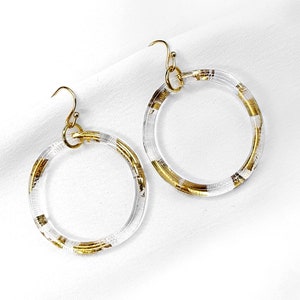 Minimalistic big circle earrings with gold 23ct, lampwork hoop earrings, borosiliate glass, classy and elegant, boho, rustic hoop earrings image 4