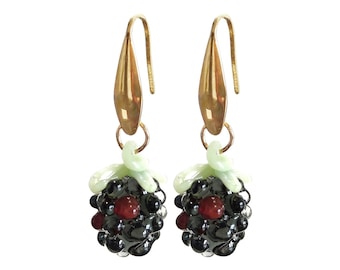 Black Blackberries Glass Earrings, Summer Vibe Jewelry, Garden Earrings, Glass Fruits Earrings, Cottage Core Glass Jewelry, Summer Fruit