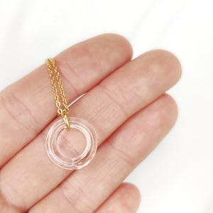 Little circle glass necklace, hoop pendant, borosilicate glass, tiny elegant necklace, minimalist, paris chic, lampwork pednant, clear glass image 1