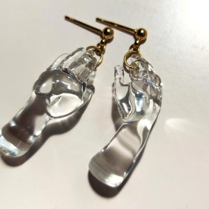 Tiny hands earrings, glass earpiece, hamsa, lampwork, borosilicate glass earrings, tarot hand, yoga, glass hands earrings, hamsa earpiece