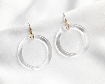 Minimalistic big circle earrings, lampworking, borosiliate glass, wedding earrings, large glass hoop earrings, classy and simple, elegant