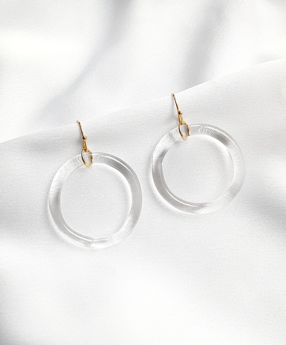 Minimalistic big circle earrings lampworking borosiliate glass wedding earrings large glass hoop earrings classy and simple elegant Etsy
