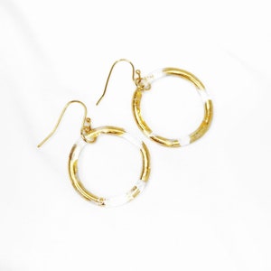 Minimalistic big circle earrings with gold 23ct, lampwork hoop earrings, borosiliate glass, classy and elegant, boho, rustic hoop earrings image 2