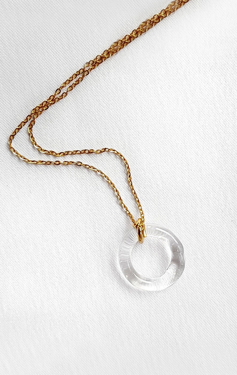 Little circle glass necklace, hoop pendant, borosilicate glass, tiny elegant necklace, minimalist, paris chic, lampwork pednant, clear glass image 8