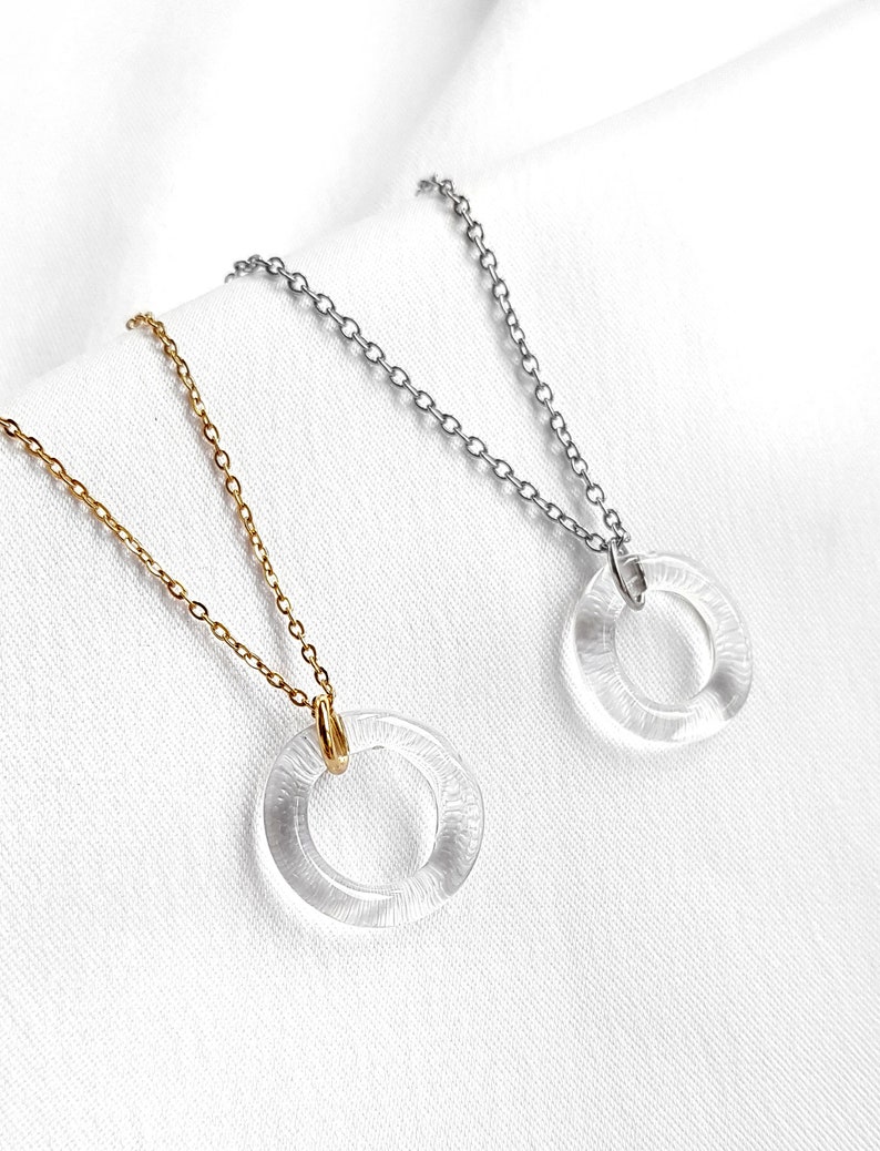 Little circle glass necklace, hoop pendant, borosilicate glass, tiny elegant necklace, minimalist, paris chic, lampwork pednant, clear glass image 6