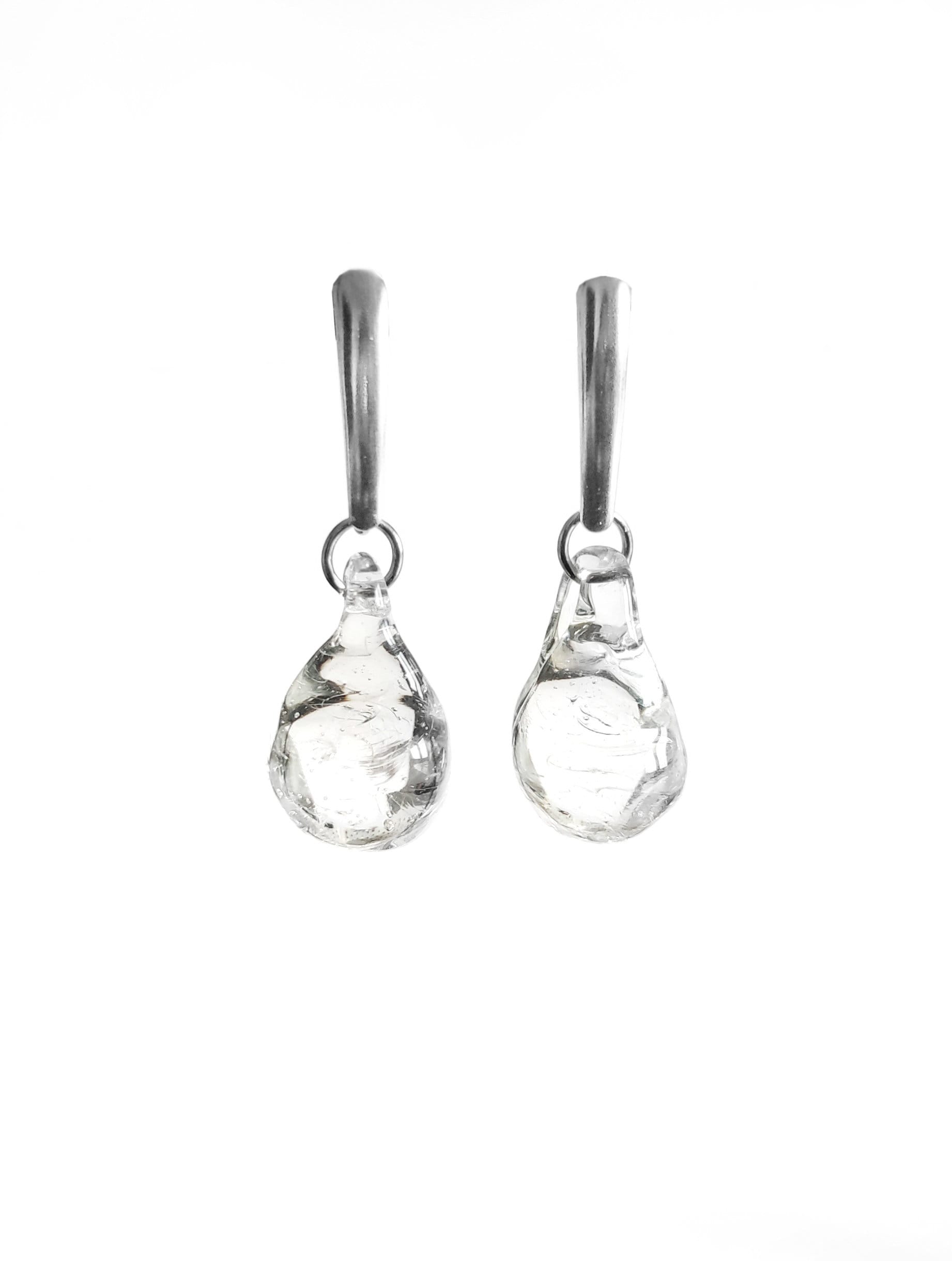 Handcrafted Glass Clear Drop Earrings, Mermaid Earrings