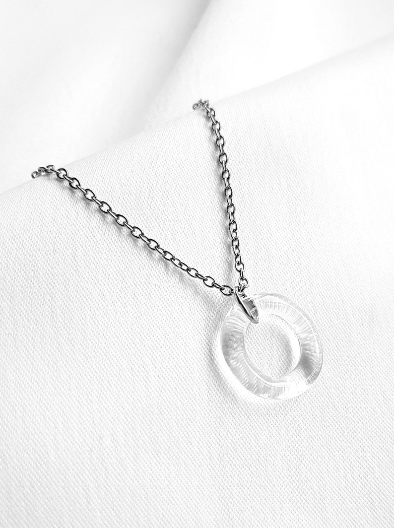 Little circle glass necklace, hoop pendant, borosilicate glass, tiny elegant necklace, minimalist, paris chic, lampwork pednant, clear glass image 9